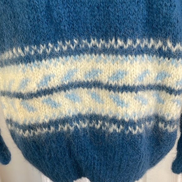 Vintage hand knit mohair button down floral blue cardigan sweater women’s size M - Picture 7 of 9